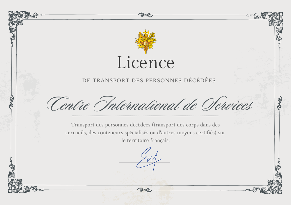 Лицензия на транспортировку тел умерших по территории Франции